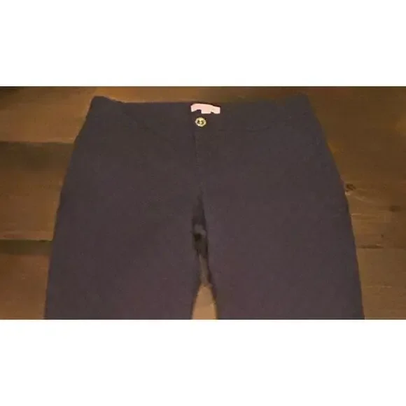 Lilly Pulitzer Kelly Textured Cotton Pants Midnight Navy Gold Button Womens Sz 4 - Picture 3 of 7